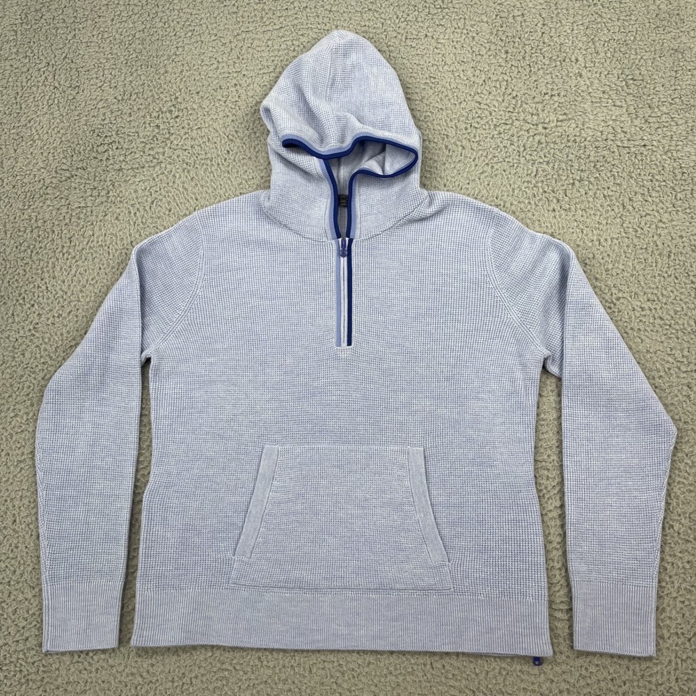 G/FORE Womens Large Waffle Stitch Merino Wool Hooded Quarter-Zip Sweater Blue
